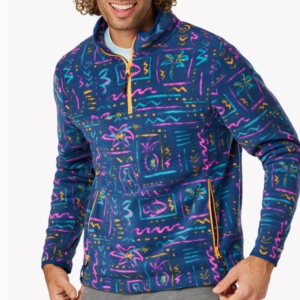 Chubbies Men’s The Chilly Vibe Quarter Zip Fleece Pullover Sweater in Navy Sz M